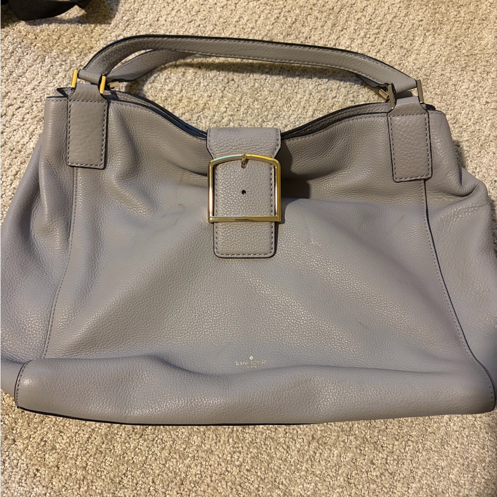 kate spade Pebbled Leather Shoulder Bag in Light Gray with Gold Buckle